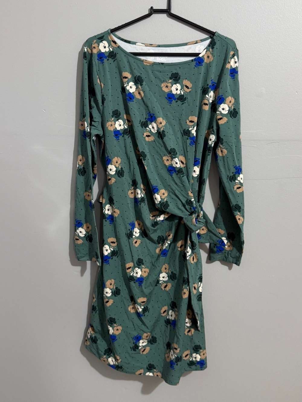 Lands End Dress Womens Large Stretchy Side Tie Long Sleeve Travel Comfort
